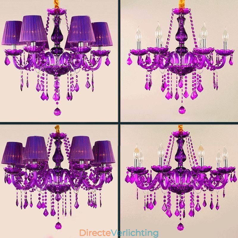 Elegante kristallen kroonluchter Europese stijl paarse hanglamp