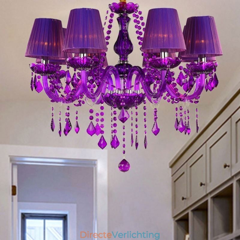 Elegante kristallen kroonluchter Europese stijl paarse hanglamp