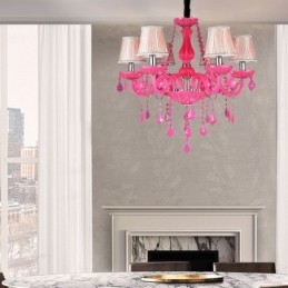 Europese stijl kristallen kroonluchter roze hanglamp romantisch