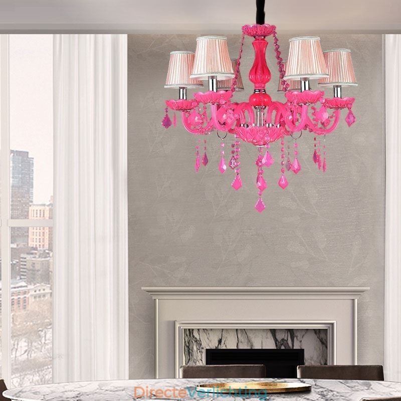 Europese stijl kristallen kroonluchter roze hanglamp romantisch