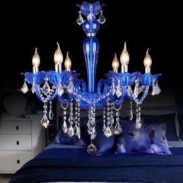 Europese stijl kristallen kroonluchter blauwe kristallen glazen hanglamp