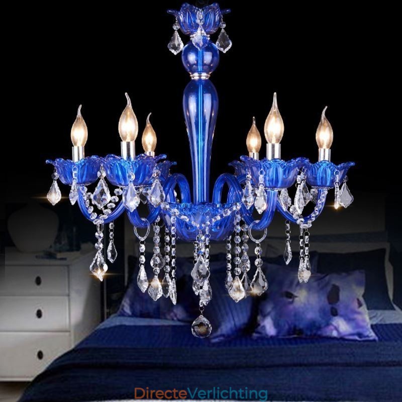 Europese stijl kristallen kroonluchter blauwe kristallen glazen hanglamp