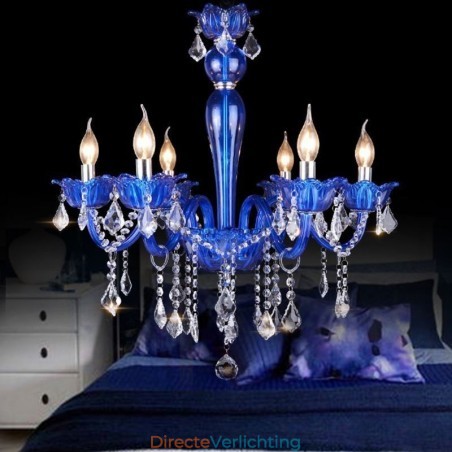 Europese stijl kristallen kroonluchter blauwe kristallen glazen hanglamp Europese stijl kristallen kroonluchter blauwe kristallen glazen hanglamp