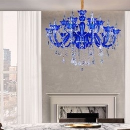 Europese stijl kristallen kroonluchter blauwe kristallen glazen hanglamp
