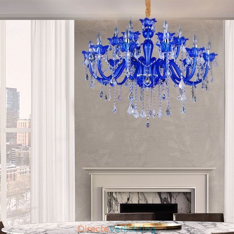 Europese stijl kristallen kroonluchter blauwe kristallen glazen hanglamp