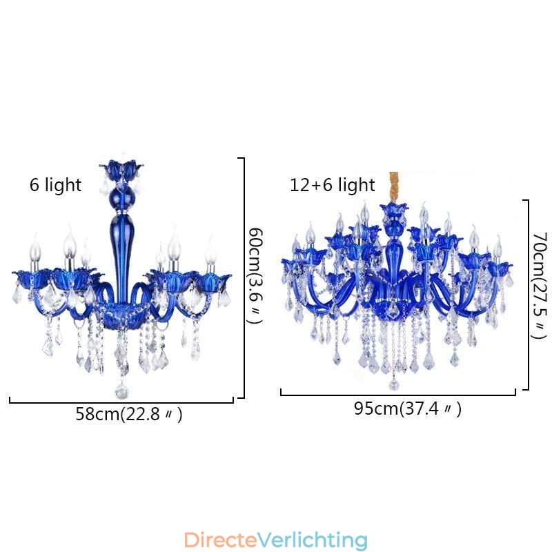 Europese stijl kristallen kroonluchter blauwe kristallen glazen hanglamp