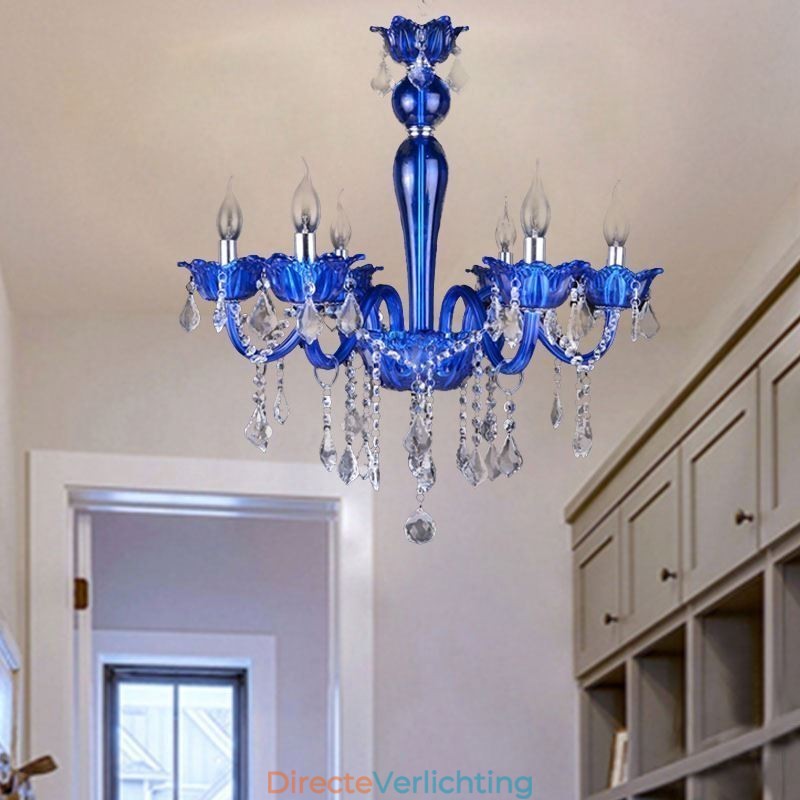 Europese stijl kristallen kroonluchter blauwe kristallen glazen hanglamp