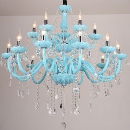 Europese grote kristallen kroonluchter blauwe kleur hanglamp