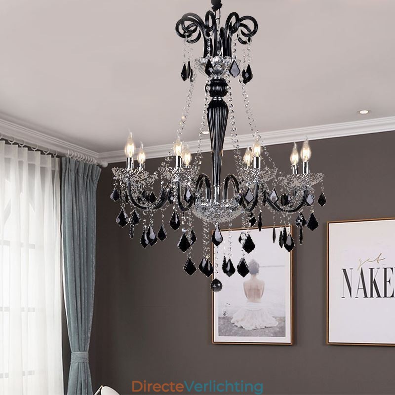 Retro Kristallen Kroonluchter Europese Zwarte Hanglamp