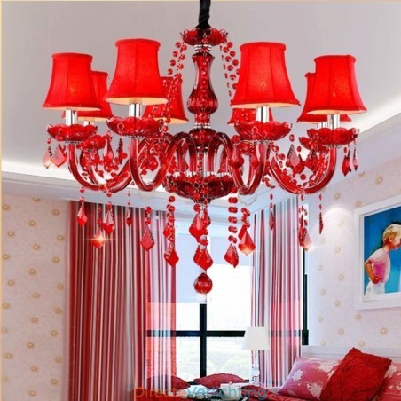 Luxe kristallen kroonluchter Europese rode kleur hanglamp Luxe kristallen kroonluchter Europese rode kleur hanglamp