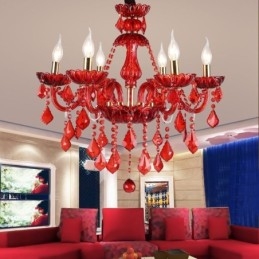 Europese elegante kristallen kroonluchter rode kleur hanglamp