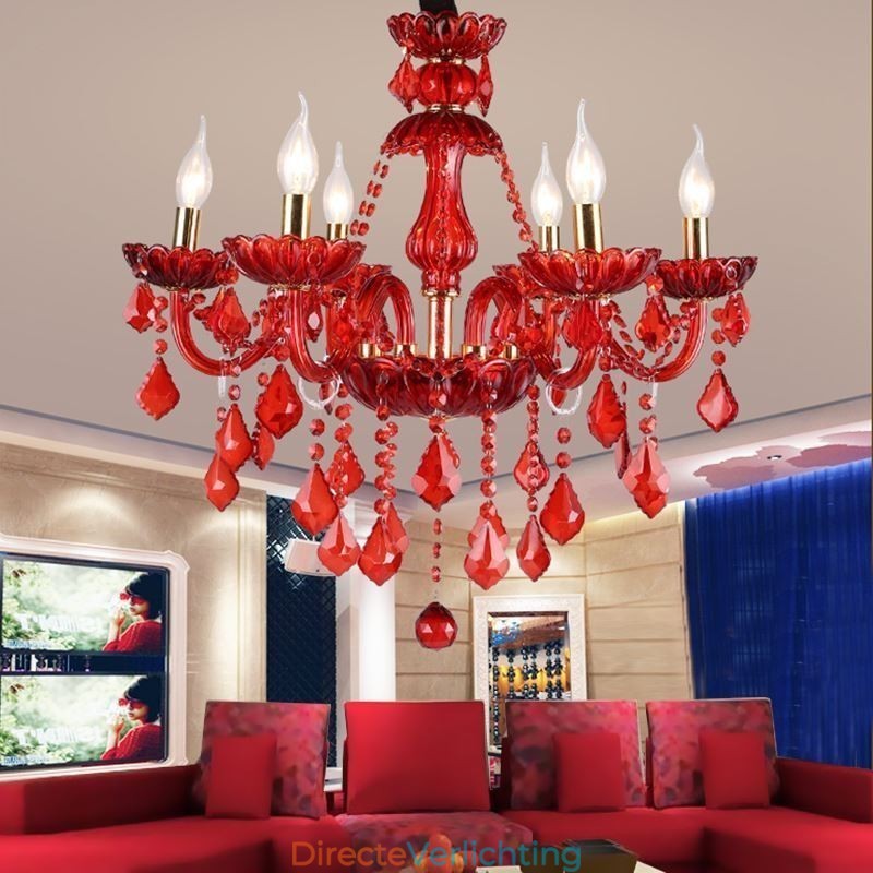 Europese elegante kristallen kroonluchter rode kleur hanglamp