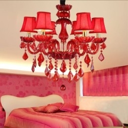 Europese elegante kristallen kroonluchter rode kleur hanglamp