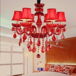 Europese elegante kristallen kroonluchter rode kleur hanglamp