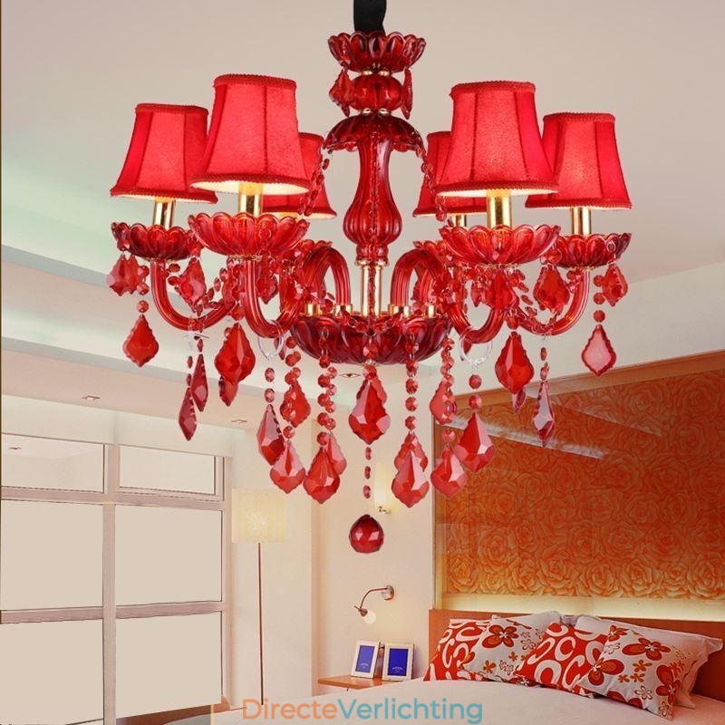 Europese elegante kristallen kroonluchter rode kleur hanglamp