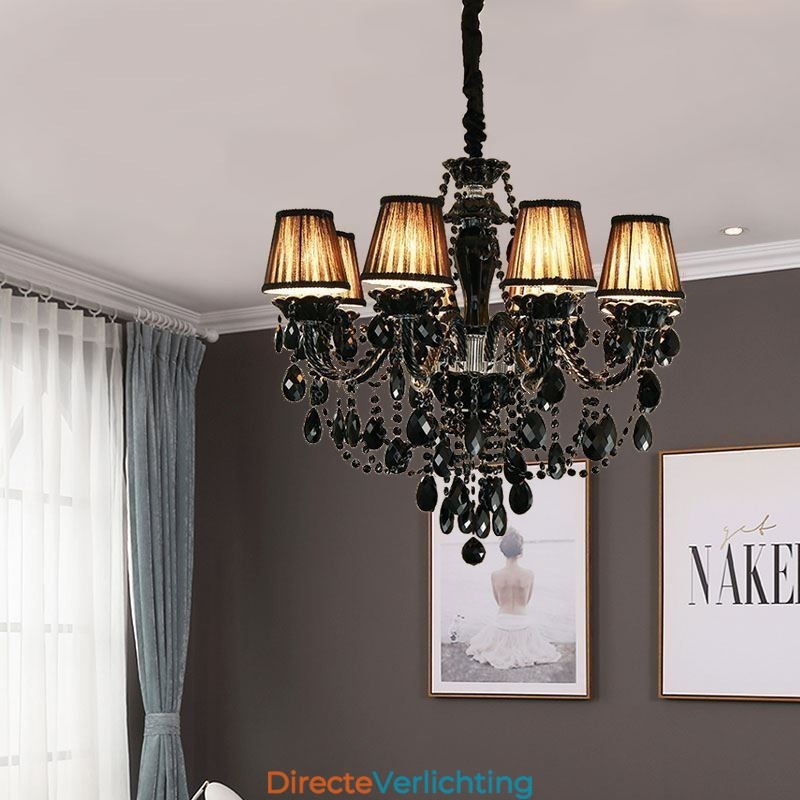 Luxe Kristallen Kroonluchter Europees Zwart 10 Lampen
