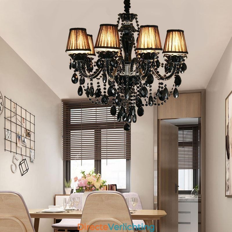 Luxe Kristallen Kroonluchter Europees Zwart 10 Lampen