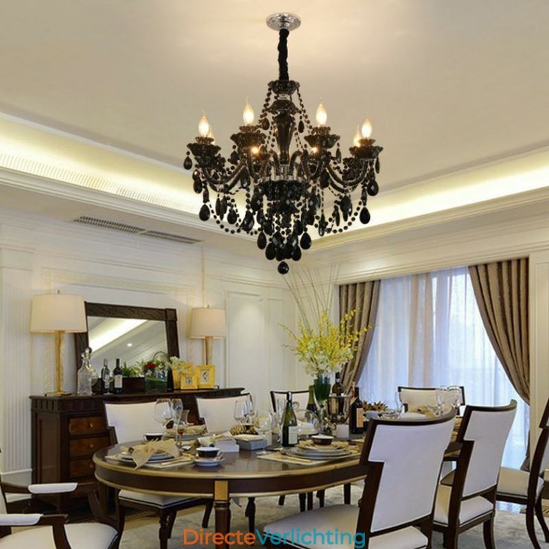Luxe Kristallen Kroonluchter Europees Zwart 10 Lampen