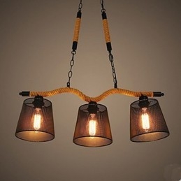 Retro creatieve drie pastorale hoofd touw kroonluchter