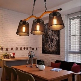Retro creatieve drie pastorale hoofd touw kroonluchter