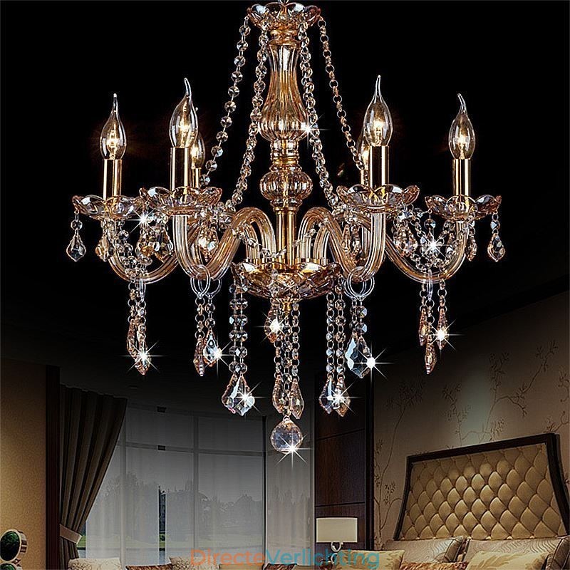 Europese kristallen kroonluchter luxe amberkleurige hanglamp