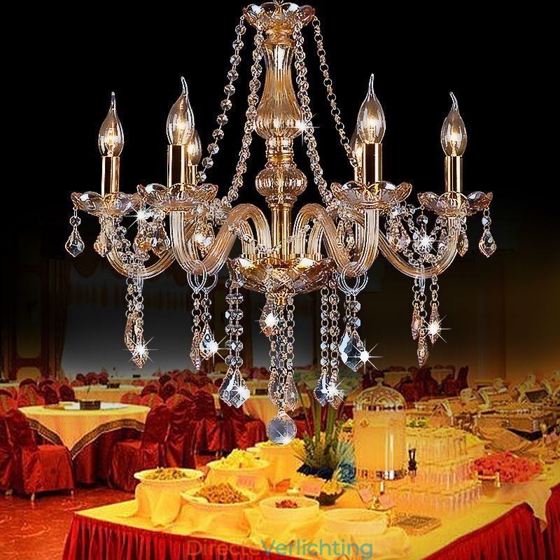 Europese kristallen kroonluchter luxe amberkleurige hanglamp