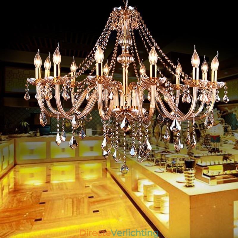 Europese kristallen kroonluchter luxe amberkleurige hanglamp