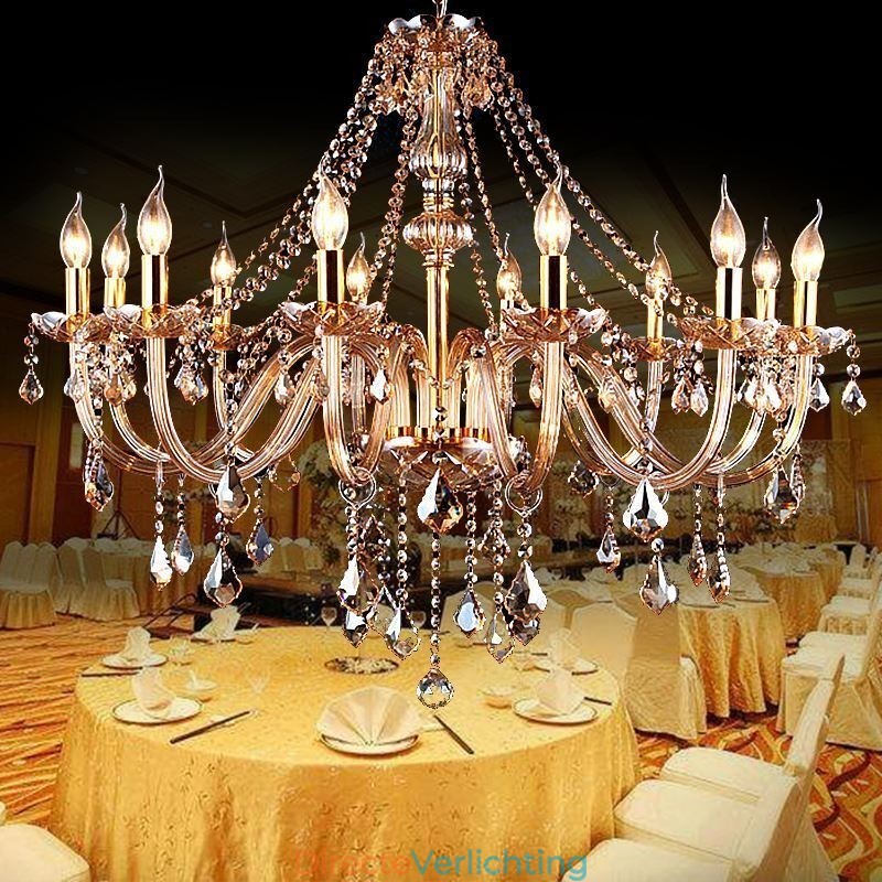 Europese kristallen kroonluchter luxe amberkleurige hanglamp