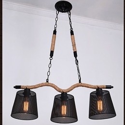 Retro creatieve drie pastorale hoofd touw kroonluchter