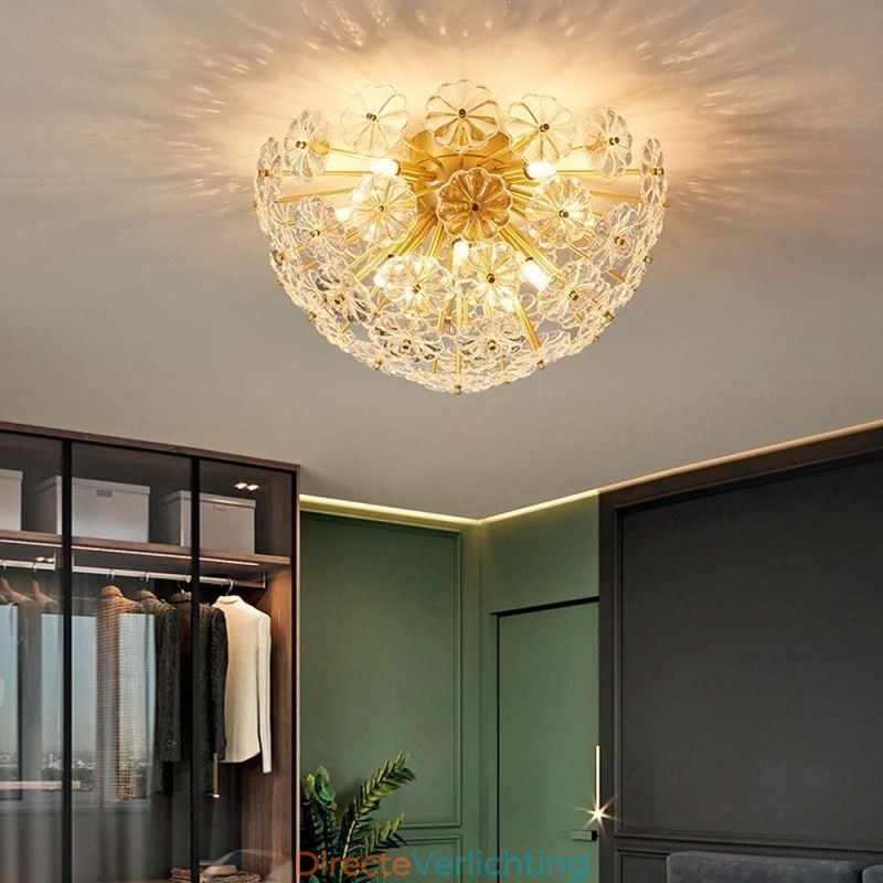 Halfronde glazen plafondlamp in de vorm van een bloem, modern decoratief
