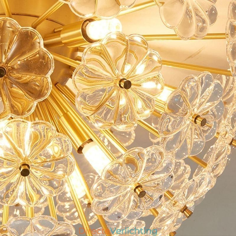 Halfronde glazen plafondlamp in de vorm van een bloem, modern decoratief
