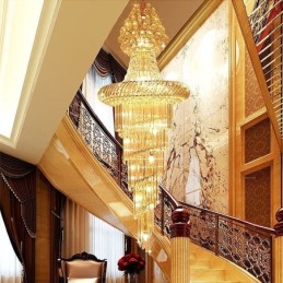 Luxe Kristallen Kroonluchter Moderne Europese Sierlijke Lange Hanglamp Duplex Trap