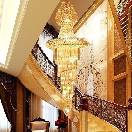 Luxe Kristallen Kroonluchter Moderne Europese Sierlijke Lange Hanglamp Duplex Trap Luxe Kristallen Kroonluchter Moderne Europese Sierlijke Lange Hanglamp Duplex Trap