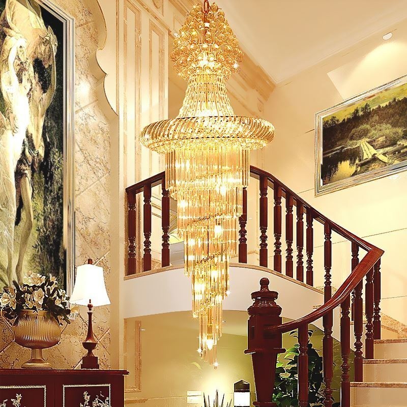 Luxe Kristallen Kroonluchter Moderne Europese Sierlijke Lange Hanglamp Duplex Trap