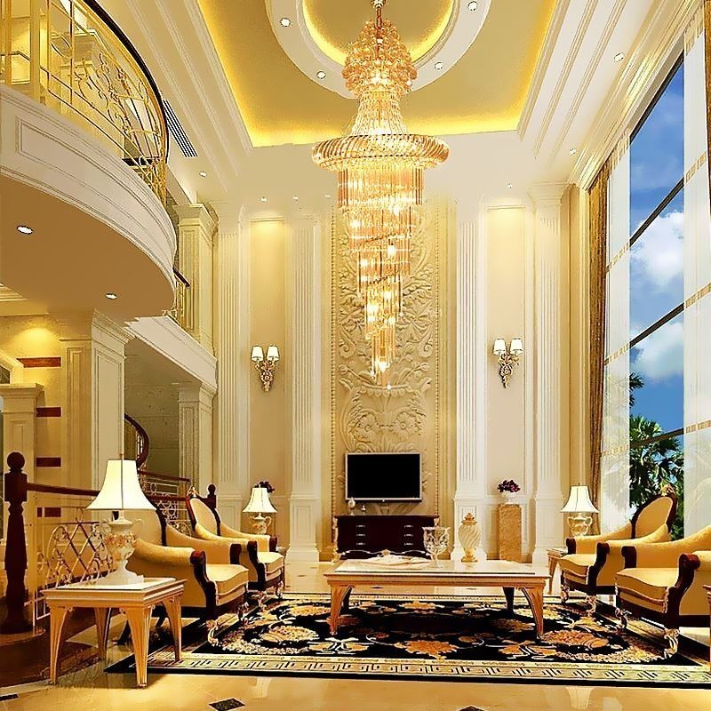 Luxe Kristallen Kroonluchter Moderne Europese Sierlijke Lange Hanglamp Duplex Trap