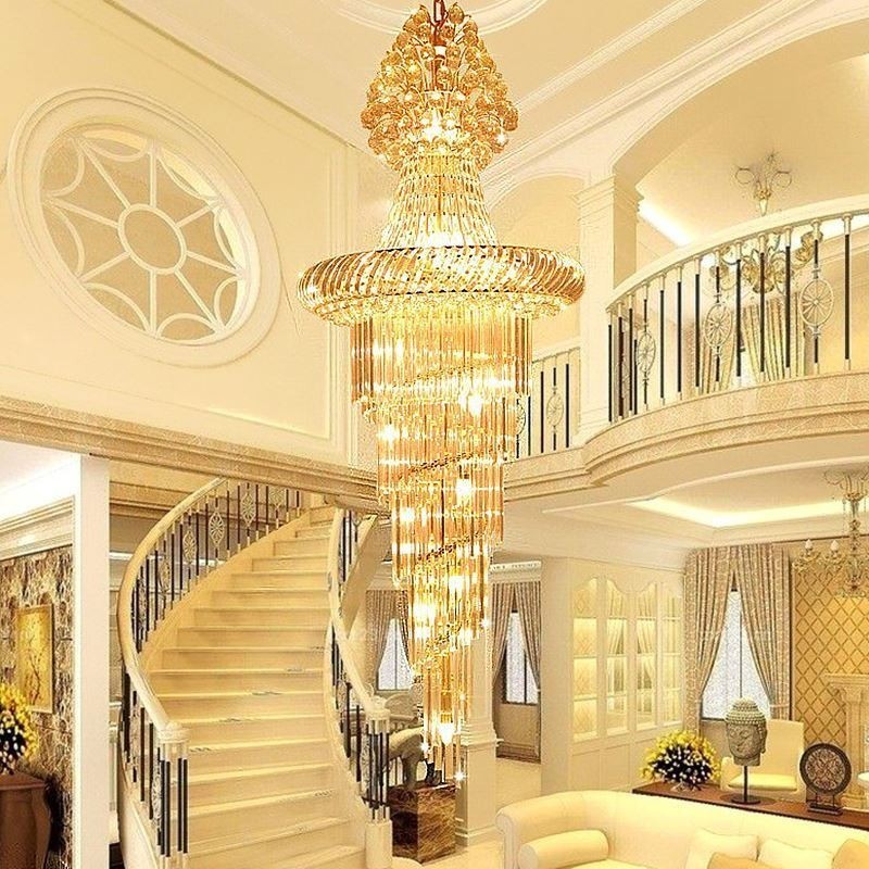Luxe Kristallen Kroonluchter Moderne Europese Sierlijke Lange Hanglamp Duplex Trap