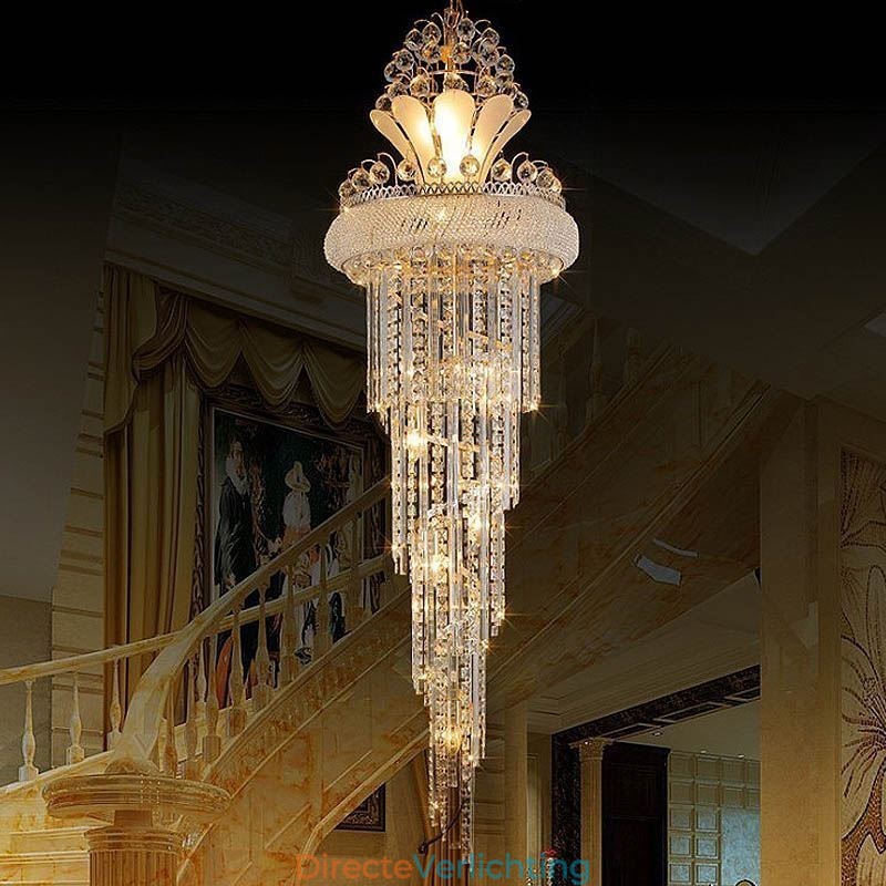 Elegante kristallen kroonluchter moderne eenvoudige lange hanglamp duplex trap