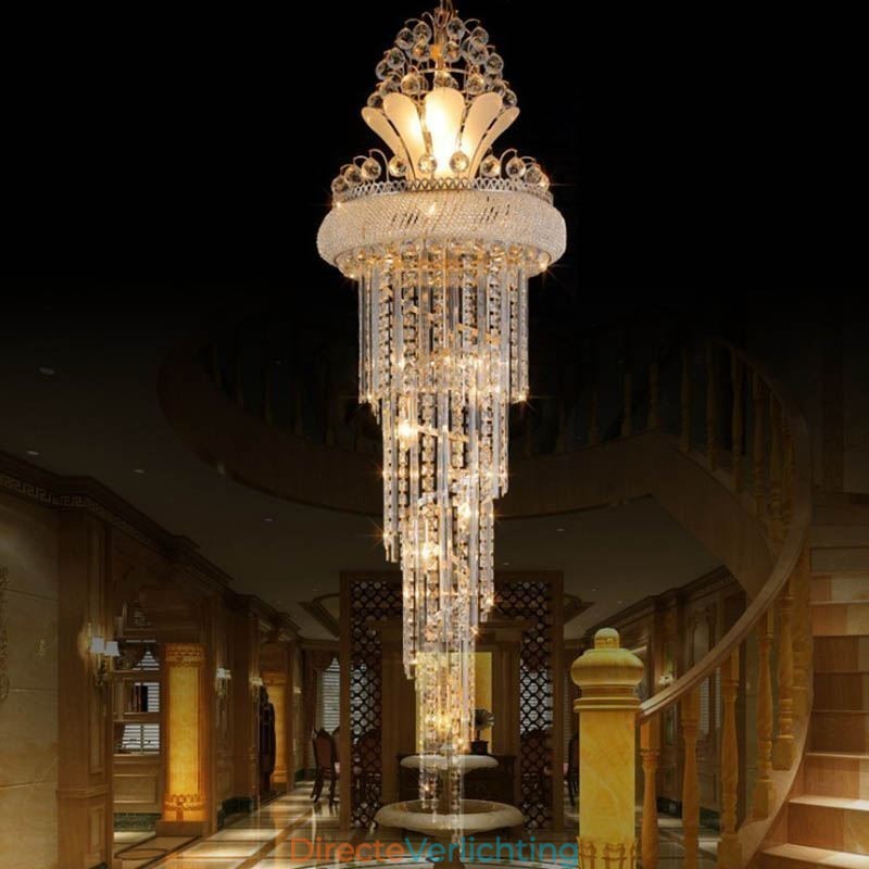 Elegante kristallen kroonluchter moderne eenvoudige lange hanglamp duplex trap