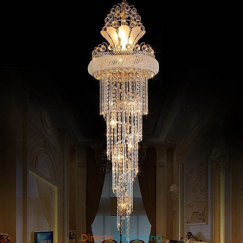 Elegante kristallen kroonluchter moderne eenvoudige lange hanglamp duplex trap