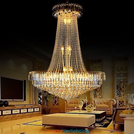 Elegante kristallen kroonluchter Europese hanglamp Lange hangende kroonluchter Duplex trap Elegante kristallen kroonluchter Europese hanglamp Lange hangende kroonluchter Duplex trap