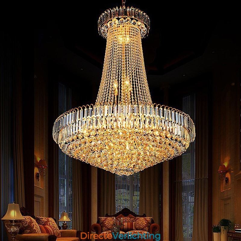 Elegante kristallen kroonluchter Europese hanglamp Lange hangende kroonluchter Duplex trap
