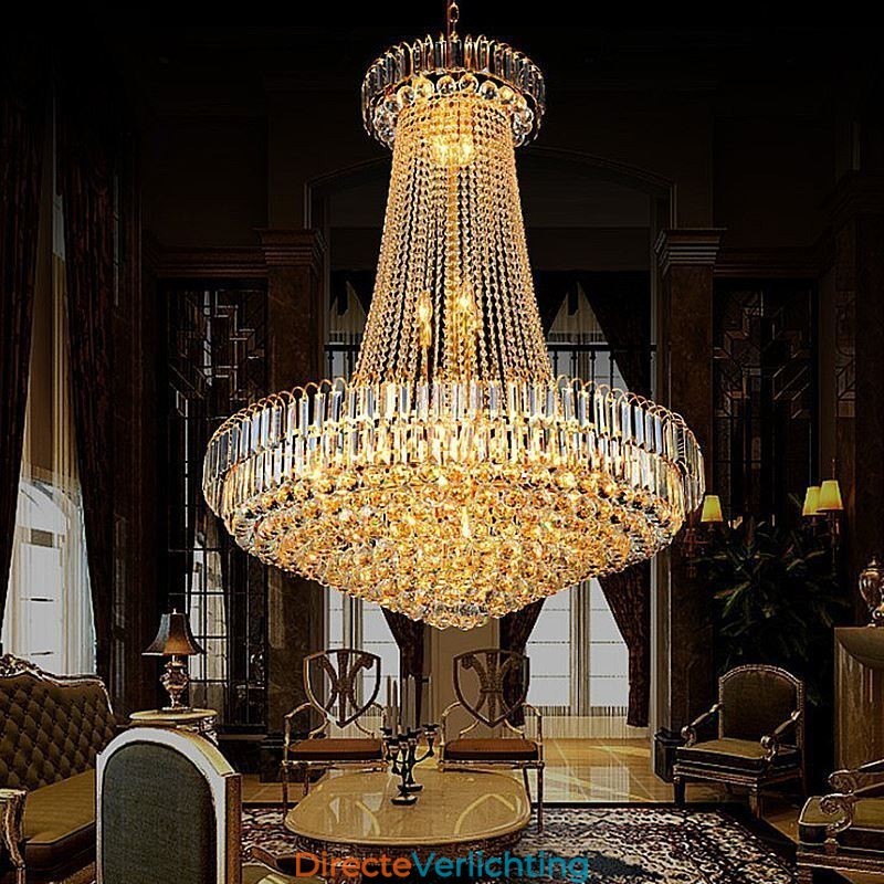 Elegante kristallen kroonluchter Europese hanglamp Lange hangende kroonluchter Duplex trap
