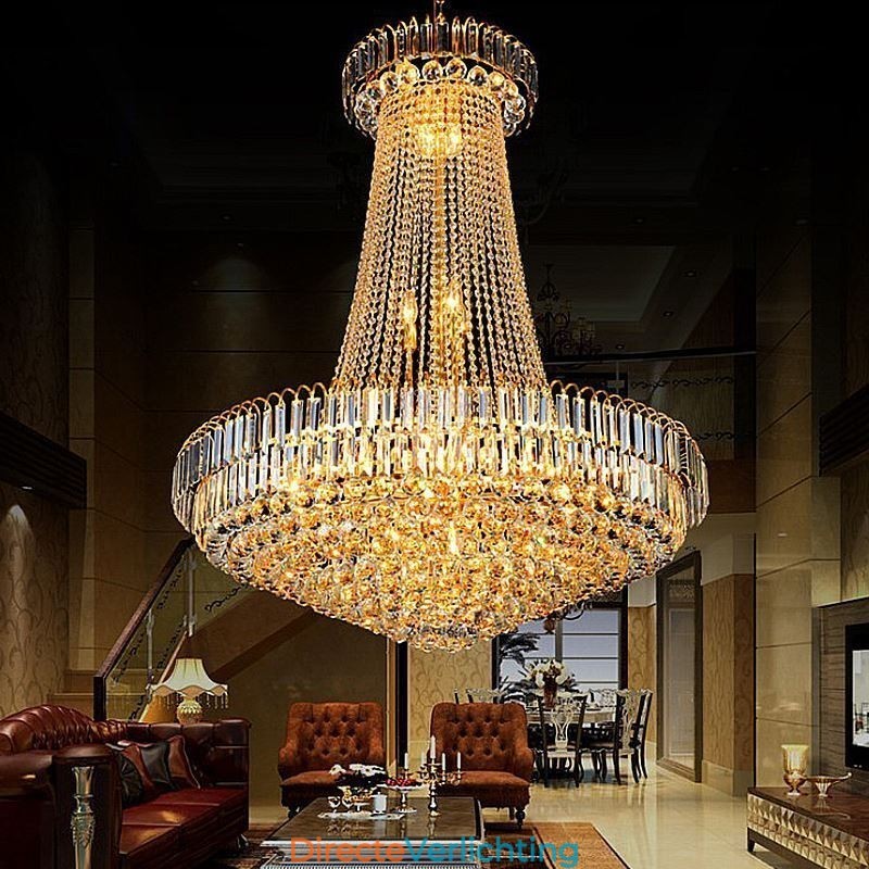 Elegante kristallen kroonluchter Europese hanglamp Lange hangende kroonluchter Duplex trap