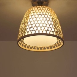 Bamboe Semi Flush Mount Creatieve Ronde Plafondlamp Vestibule Verlichting