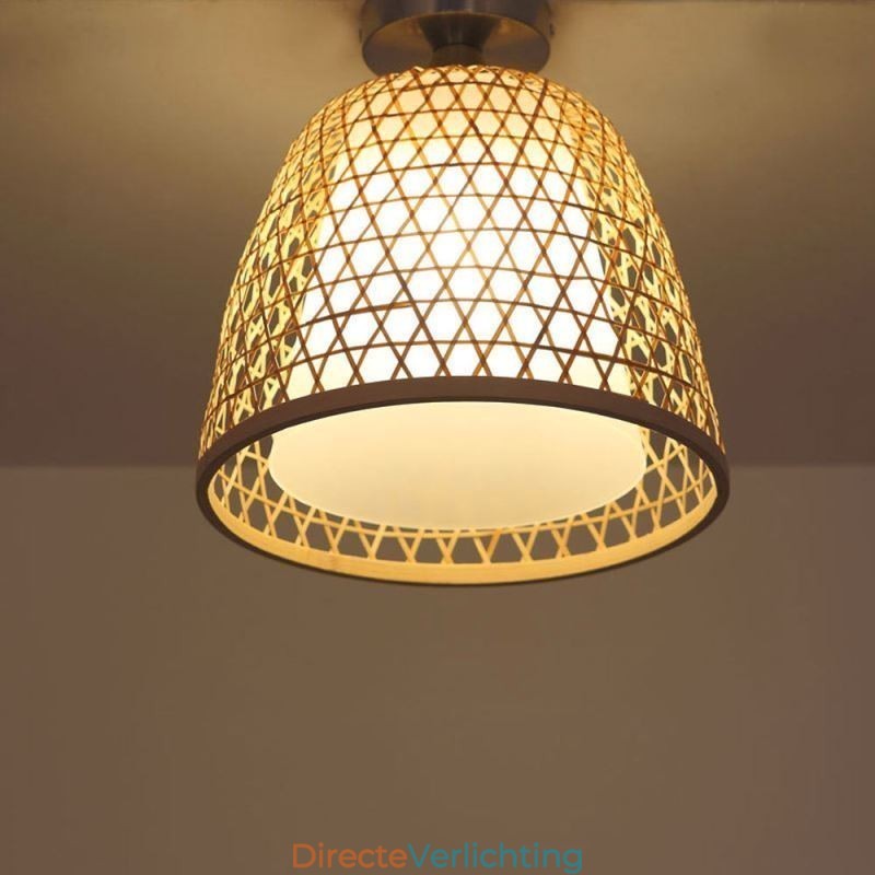 Bamboe Semi Flush Mount Creatieve Ronde Plafondlamp Vestibule Verlichting