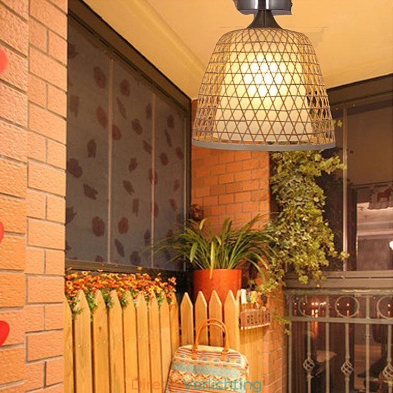 Bamboe Semi Flush Mount Creatieve Ronde Plafondlamp Vestibule Verlichting