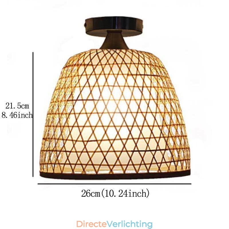 Bamboe Semi Flush Mount Creatieve Ronde Plafondlamp Vestibule Verlichting