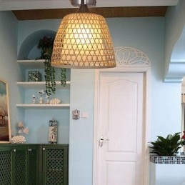 Bamboe Semi Flush Mount Creatieve Ronde Plafondlamp Vestibule Verlichting