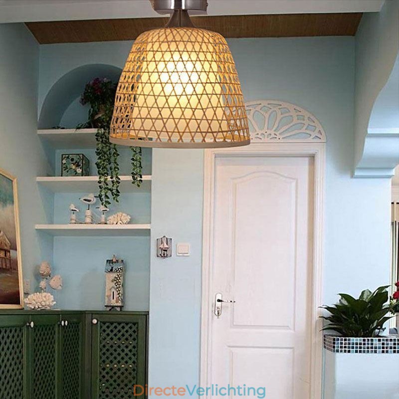 Bamboe Semi Flush Mount Creatieve Ronde Plafondlamp Vestibule Verlichting
