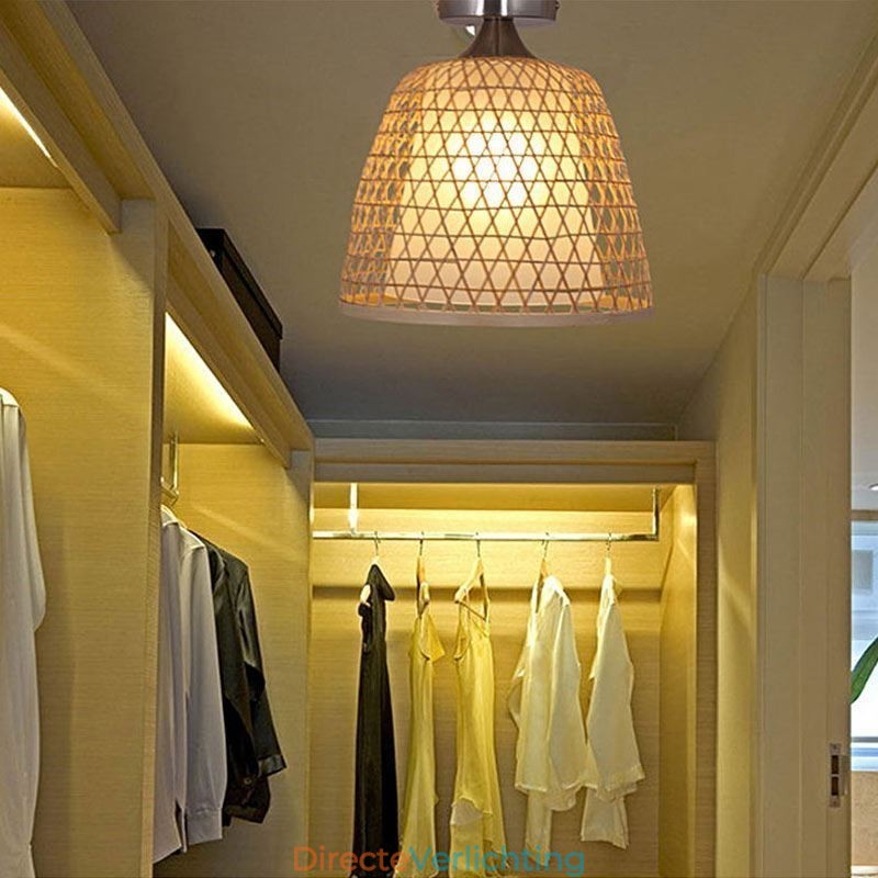 Bamboe Semi Flush Mount Creatieve Ronde Plafondlamp Vestibule Verlichting